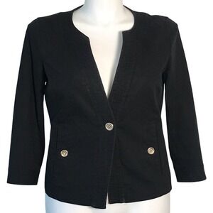 TALBOTS BLACK SINGLE BUTTON 3/4 SLEEVE JACKET